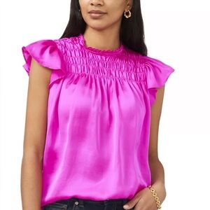 Sam & Jess Women’s Fuchsia Pink Flutter-Sleeve with Smocking Top. Sz Medium